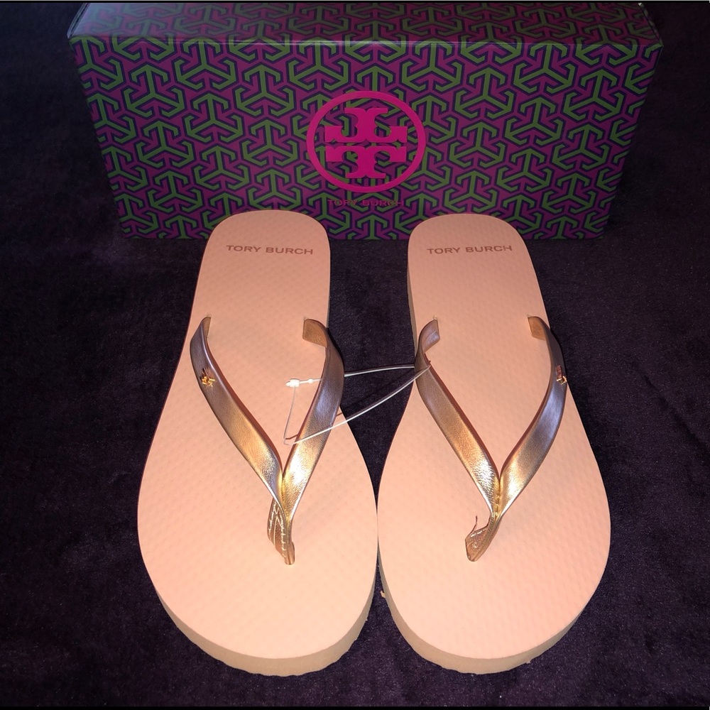 Tory Burch Rose Gold Flip Flops